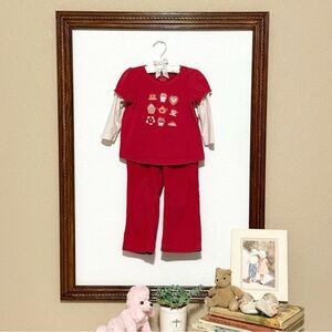 Pumpkin Patch EUC 2007 Girls Red Corduroy Pants Embroidered 2-layer Shirt Outfit